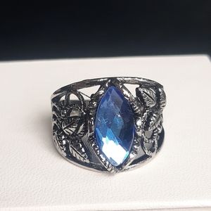 Blue Sapphire Marquise Filigree Ring NEW